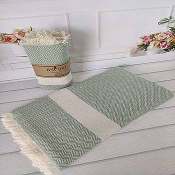 Пляжно-банний рушник Пештемаль 100х180см сiро-зелений