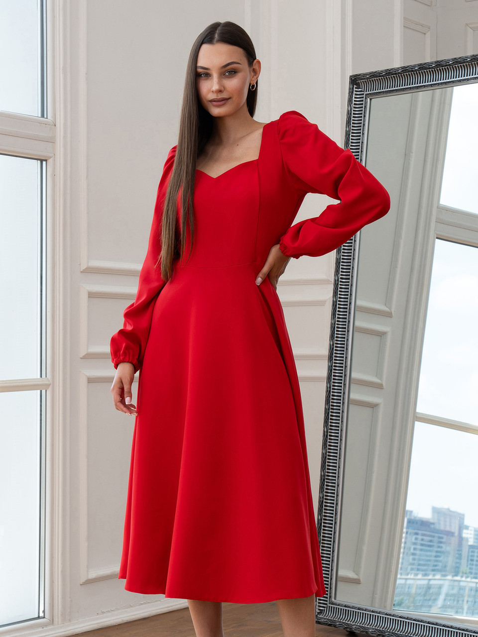 Витончене та елегантне вечірнє жіночне плаття Marian з довгим рукавом, червоне, фото 1