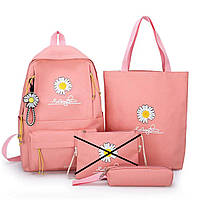 Уцінка Рюкзак шкільний підлітковий з принтом набір 3в1 тканина Оксфорд рожевий (200-781)