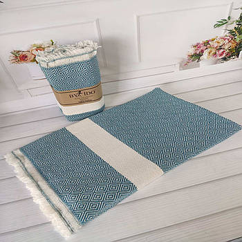 Пляжно-банний рушник Пештемаль 100х180см сіро-синій