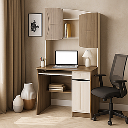 Маленький прямий комп'ютерний письмовий стіл 90 см з надбудовою і тумбою для ноутбука Сашок МДФ Летро