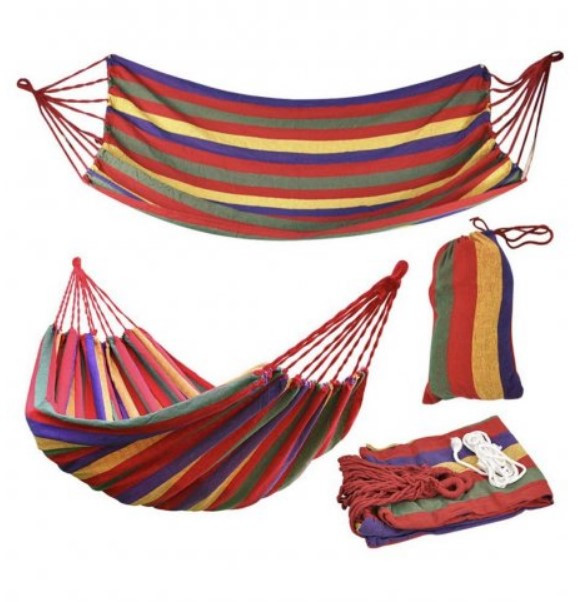 Тканинний мексиканський гамак з планкою підвісний лежак, 80×200 см помаранчевий, фото 1