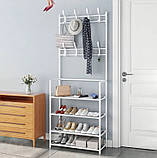 Підлогова вішалка з полицями для взуття та гачками для одягу багатофункціональна Білий, фото 2