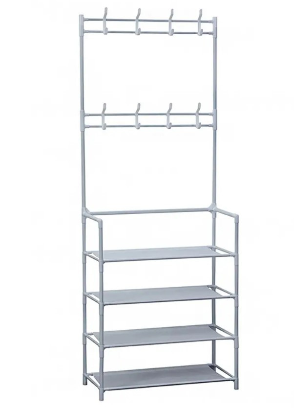 Підлогова вішалка з полицями для взуття та гачками для одягу багатофункціональна Білий, фото 1