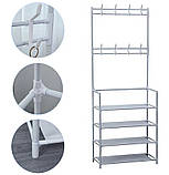 Підлогова вішалка з полицями для взуття та гачками для одягу багатофункціональна Білий, фото 5