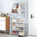 Підлогова вішалка з полицями для взуття та гачками для одягу багатофункціональна Білий, фото 7