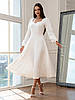 Класичне витончене стримане жіноче вечірнє плаття-міді Marian, молочно-біле, фото 2