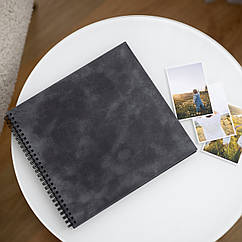 Альбом DIY з чорними сторінками | Фотоальбом Сірий Велюровий | Альбом для фото на 40 сторінок 24х25 см. + 18 фото