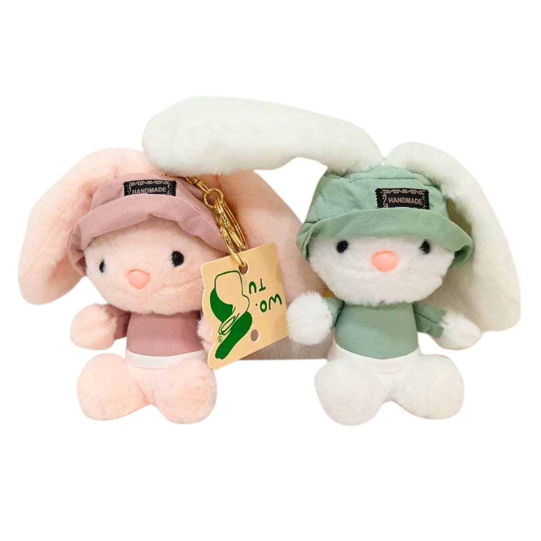 Брелок м'який плюшевий Зайчик в панамці 14 см хутро, асорті No6675-з14, фото 1