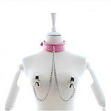 Нашийник, затискачі для сосків Bdsm4u рожевий екошкіра, фото 2