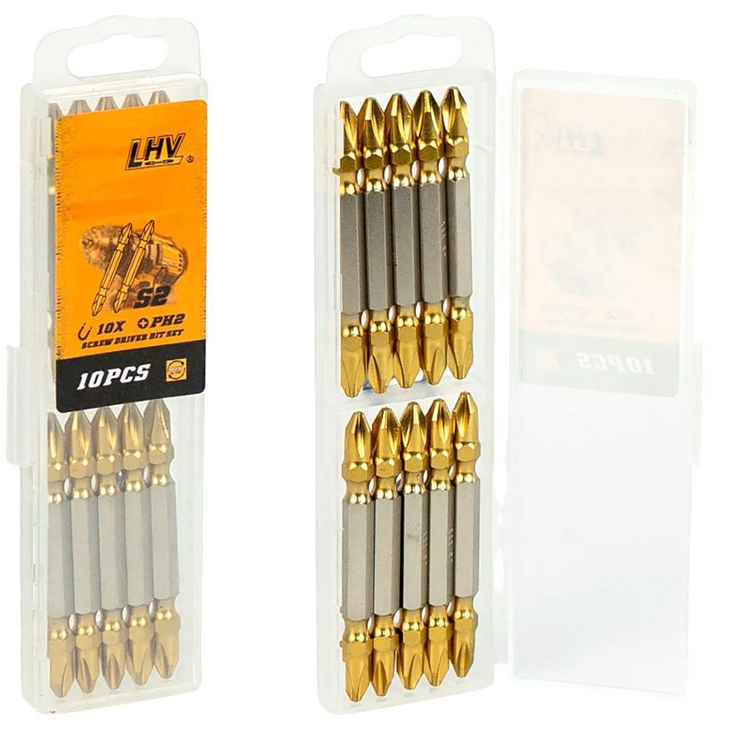 Набір біт 20 шт PH2, сталь S2 двосторонні хрестові в пластиковому футлярі, біти для шуруповерта
