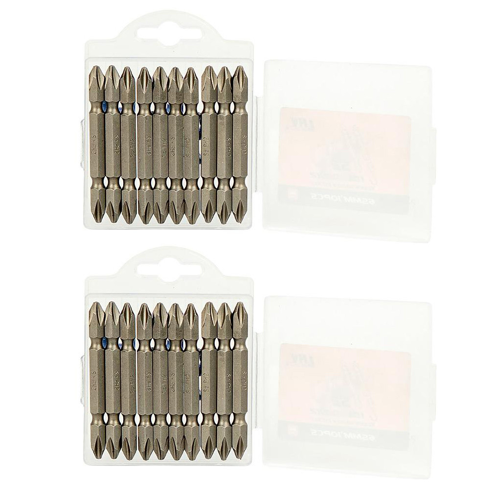 Набір біт 20 шт PH2-65 мм, сталь S2 двосторонні хрестові в пластиковому футлярі, біти для шуруповерта