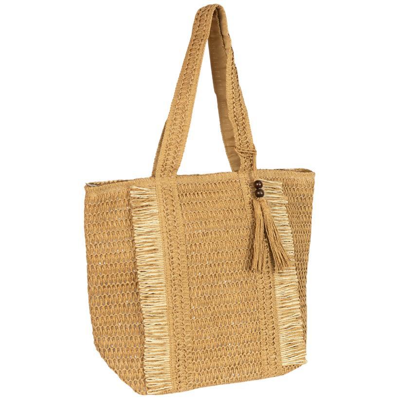 Жіноча плетена сумка пляжна і повсякденна на блискавці з підкладкою велика 46×36×15 см, коричнева