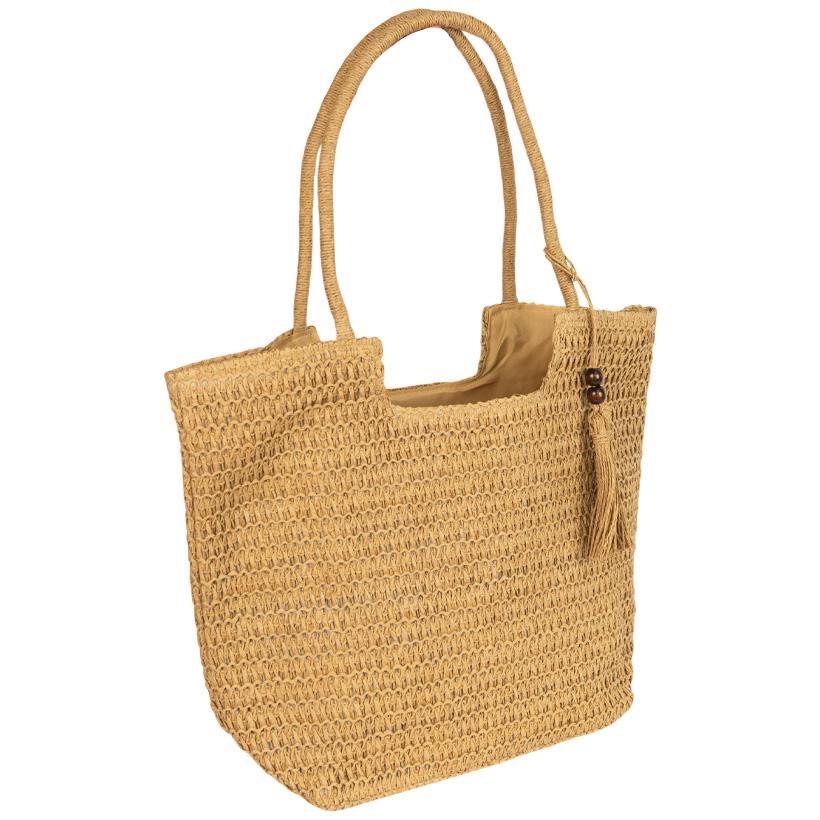 Жіноча плетена сумка пляжна і повсякденна на блискавці з підкладкою середнього розміру 33×40×11 см, коричнева