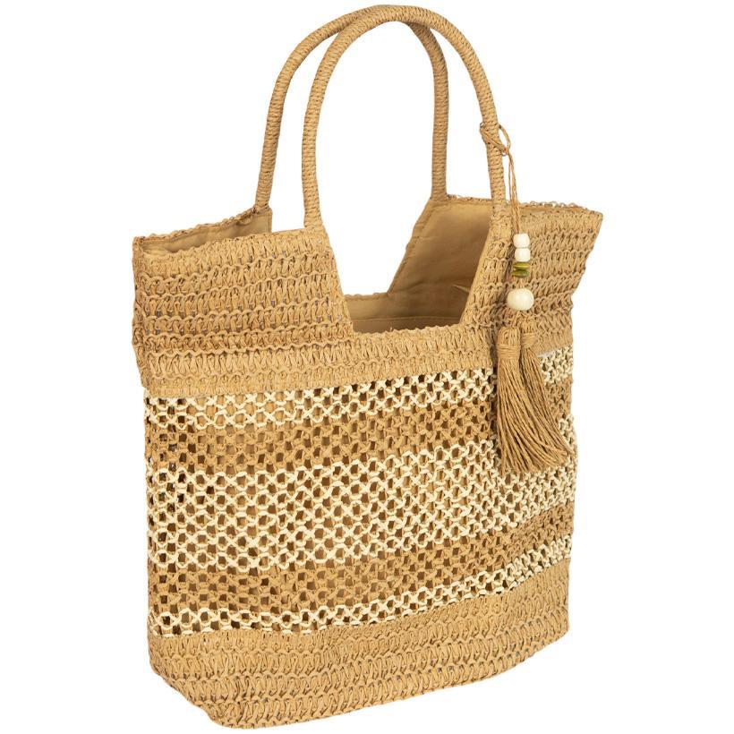 Жіноча плетена сумка пляжна і повсякденна на блискавці з підкладкою 33×40×11 см, коричнева, фото 1