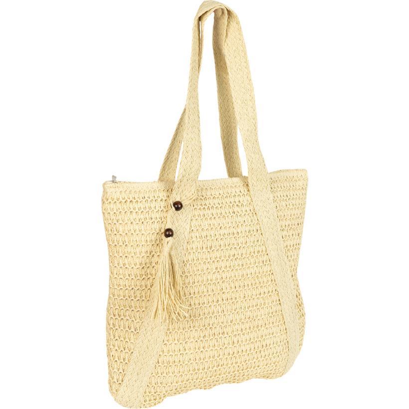 Жіноча плетена сумка пляжна і повсякденна на блискавці з підкладкою середнього розміру, колір молоко, фото 1