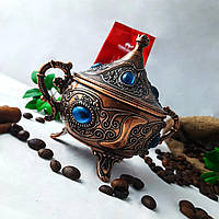 Турецька цукорниця з ложкою колір мідний (блакитний камінь)