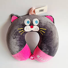 М'яка подушка для шиї з ефектом пам'яті Котик сіра, 28 см