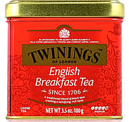 ОРИГІНАЛ! Чорний чай TWININGS English Breakfast 100г класичний чорний байховий, Англія