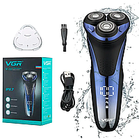 Аккумуляторная электробритва мужская, водонепроницаемая электрическая бритва для бороды VGR V-306 Синяя
