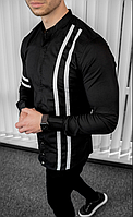 Стильная повседневная мужская рубашка S,M,L,XL,XXL черная котоновая