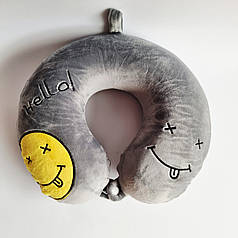 М'яка подушка для шиї з ефектом пам'яті Смайлик сіра, 28 см