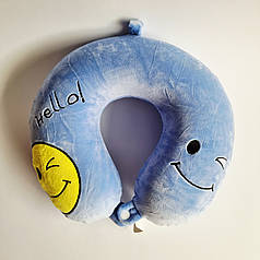 М'яка подушка для шиї з ефектом пам'яті Смайлик синя, 28 см