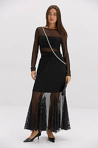 Спідниця чорна з мереживними клинами та сіточкою MKAR22012