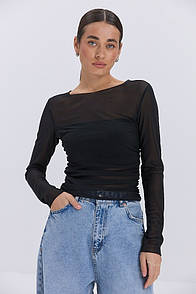 Кроп-топ жіночий Modna KAZKA сітка чорний MKAR35211-2