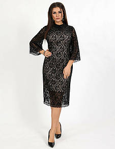 Сукня жіноча вечірня гіпюрова за коліно чорна MKENG1035-1