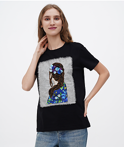 Футболка чорна з принтом "Коса"  NORA KVITTIN MKNK460505-3