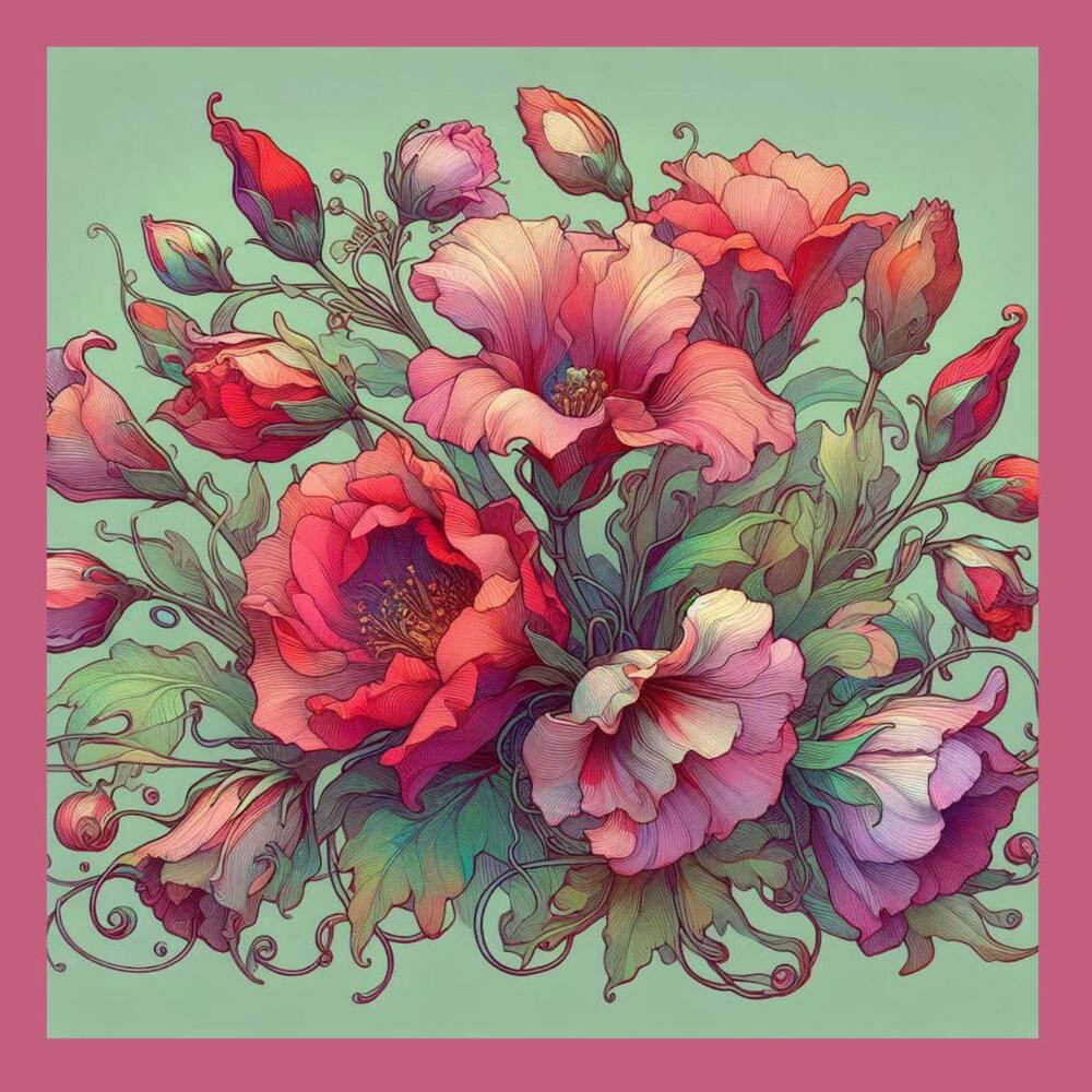 Хустка дизайнерська двостороння "Червона Рута. Квіти" 55х55 см MKNC210334, фото 1