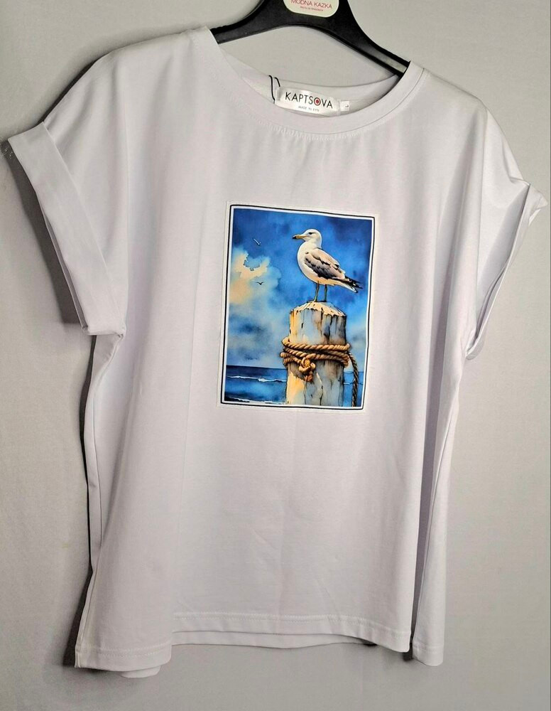 Футболка біла з принтом «Чайка на морі» KAPTSOVA MKKS2881, фото 1