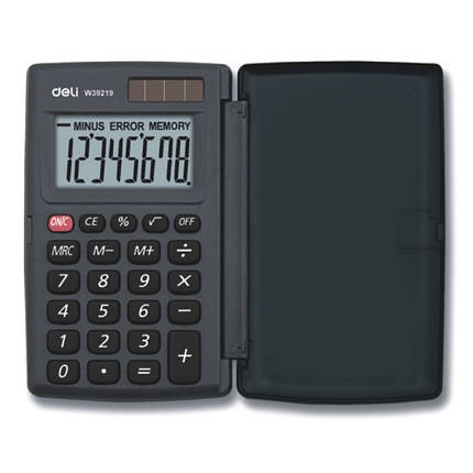 Калькулятор кишеньковий Deli 39219 чорний 8 розряд, 104*63*11мм, кнопки гумові, Калькулятор з кришкою, фото 1