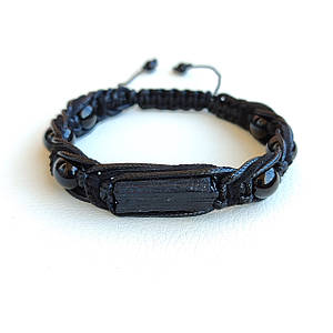 Браслет із Чорного Турмаліну плетений + кристал d 10мм