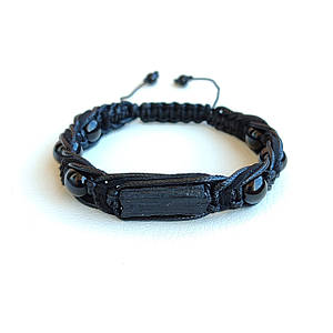 Браслет плетений із Чорного Турмаліну намистини d 10мм + кристал