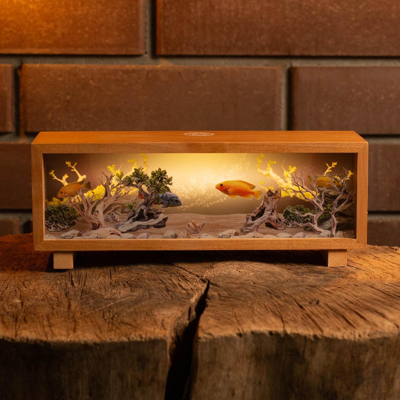 Нічник-панорама "Акваріум", лаковане дерево (LED, Акумулятор, USB Type-C), фото 1