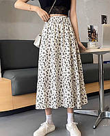 Женская легкая повседневная летняя юбка миди черного белого цвета с принтом 42-44, 46-48, 50-52