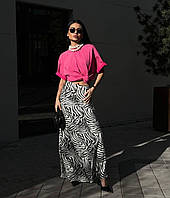 Женская стильная легкая романтическая батальная длинная юбка с принтом зебры 42-44, 46-48, 50-52, 52-54