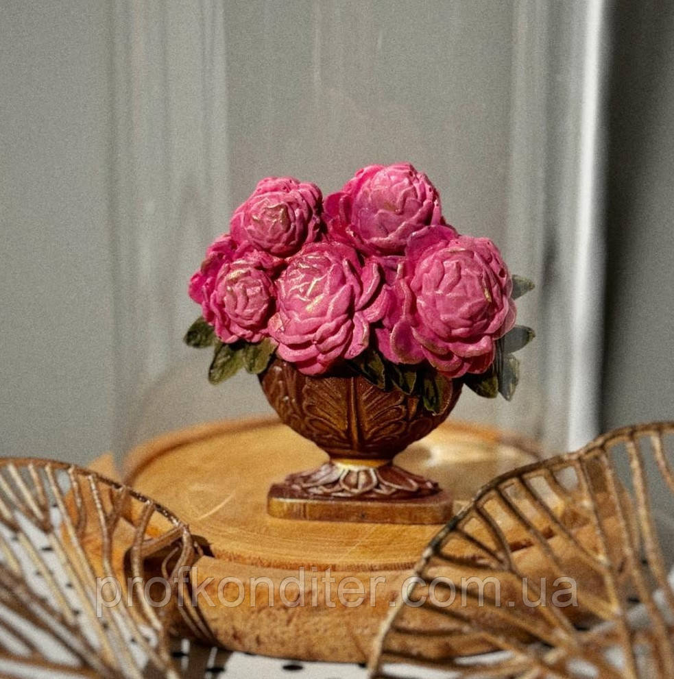 Силіконовий молд для шоколаду, зефіру та ін ʼВазон з піонами, фото 1