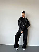 Жіноча стильна укорочена куртка весна осінь чорного кольору 42-46 48-52