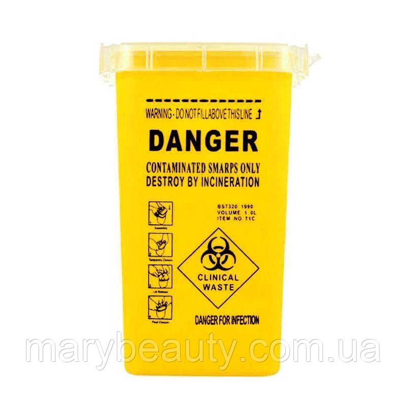 Контейнер для утилізації витратних матеріалів (голки, картриджі) жовтий, фото 1