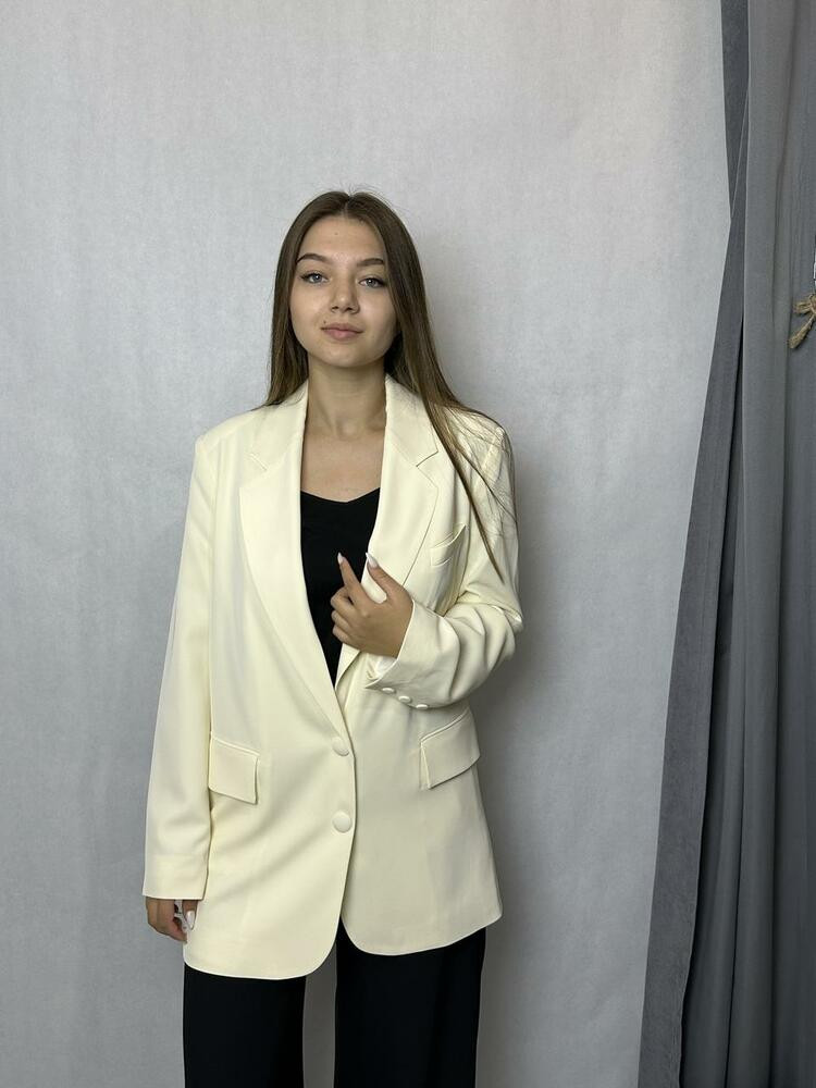 Жакет жіночий оверсайз подовжений молочний Modna KAZKA MKTRG0562-38, фото 1