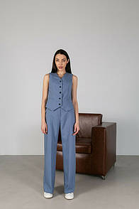 Жилет з V-подібним вирізом на ґудзики синій MKBS6510-1