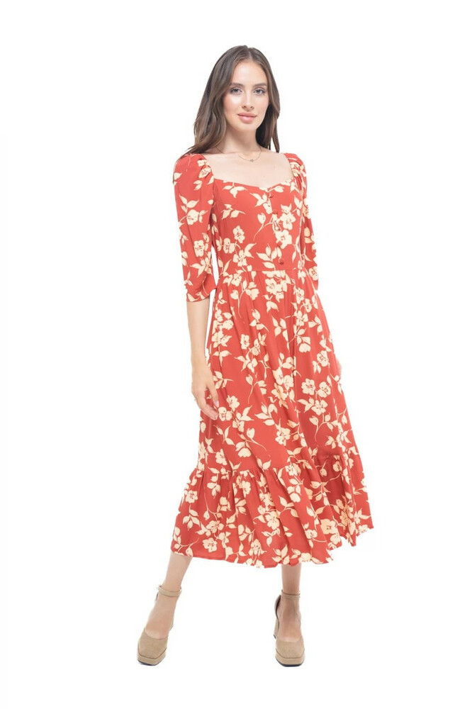 Женское штапельное платье миди кирпичного цвета MKVM3934.3, фото 1