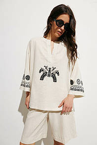 Жіноча сорочка Коники льон бежева Modna KAZKA MKRM4254\1-1