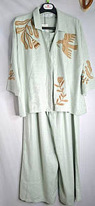 Жіночий костюм м'ятний з аплікацією "Пташка" MKRM4255-1