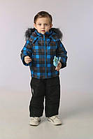 Детский зимний комплект (куртка+штаны) "Синяя клетка" 86-92см