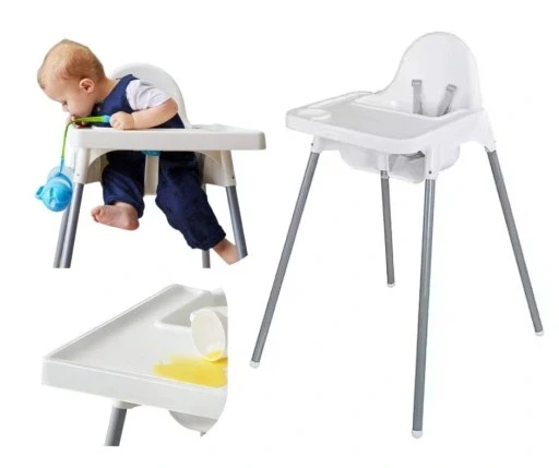 Стільчик для годування дитини стілець 2в1 білий сидіння + тарілка ремені, фото 1
