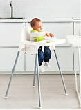 Стільчик для годування дитини стілець 2в1 білий сидіння + тарілка ремені, фото 4